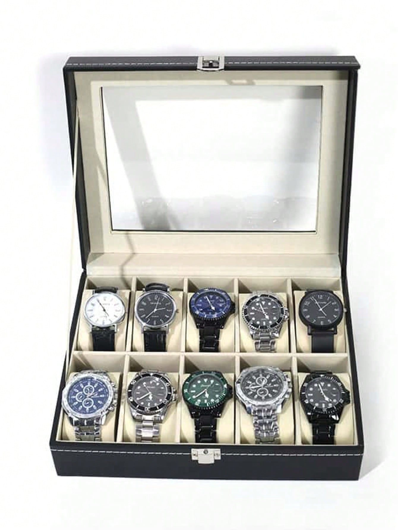 Men'S Accessories Rack - Leather Watch Box with Lock, Large